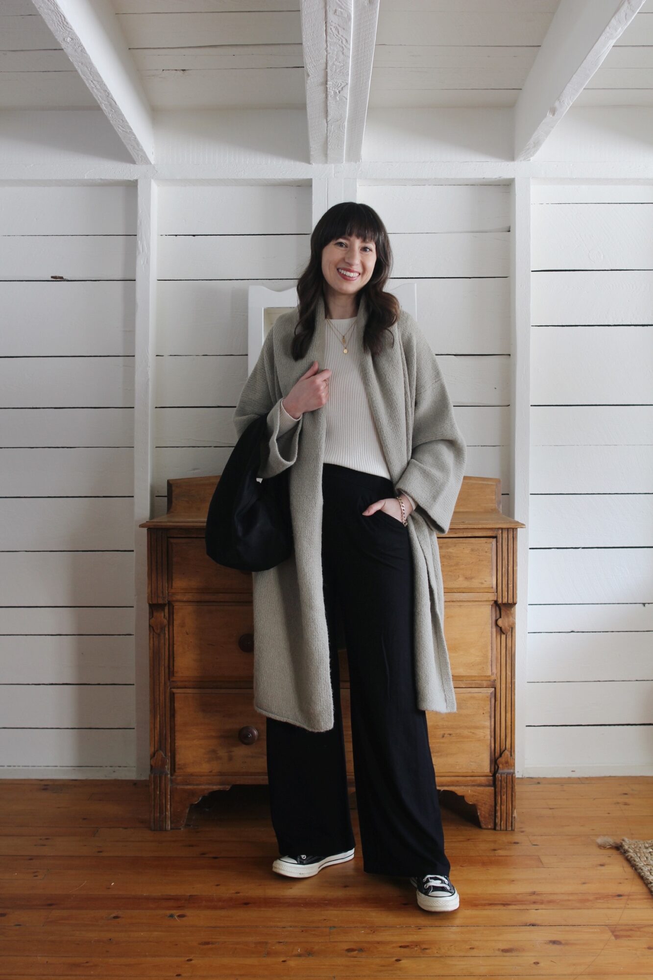 Style Bee - CAPOTE COAT, RIB KNIT, LOUNGE PANTS, CONVERSE AND A KNOT BAG