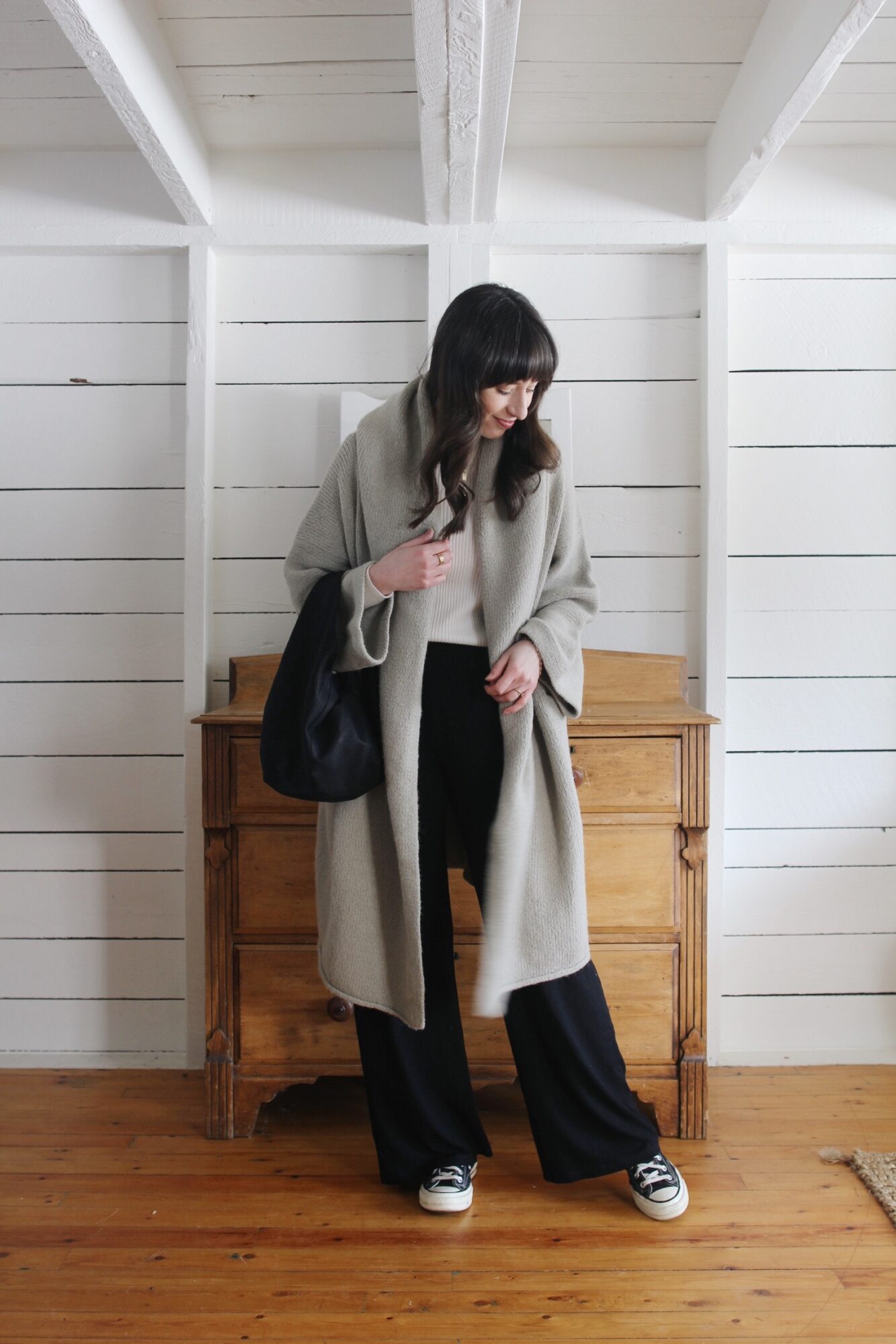 Style Bee - CAPOTE COAT, RIB KNIT, LOUNGE PANTS, CONVERSE AND A KNOT BAG